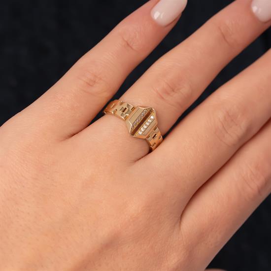 Taşlı Modern 14 Ayar Altın Yüzük