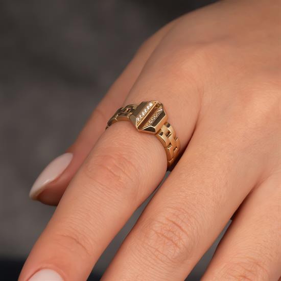 Taşlı Modern 14 Ayar Altın Yüzük