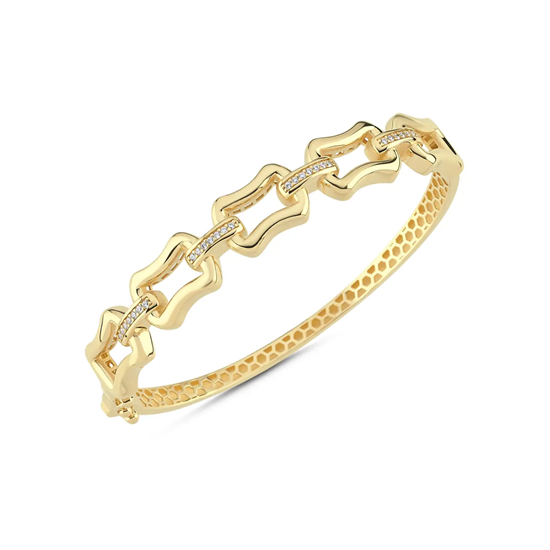 Taşlı Modern Tasarım 14 Ayar Altın Kelepçe