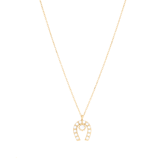 Taşlı Nal 14 Ayar Altın Kolye