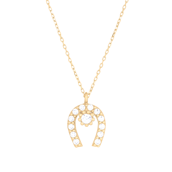 Taşlı Nal 14 Ayar Altın Kolye