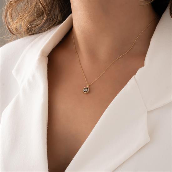 Taşlı Nazar Boncuğu 14 Ayar Altın Kolye