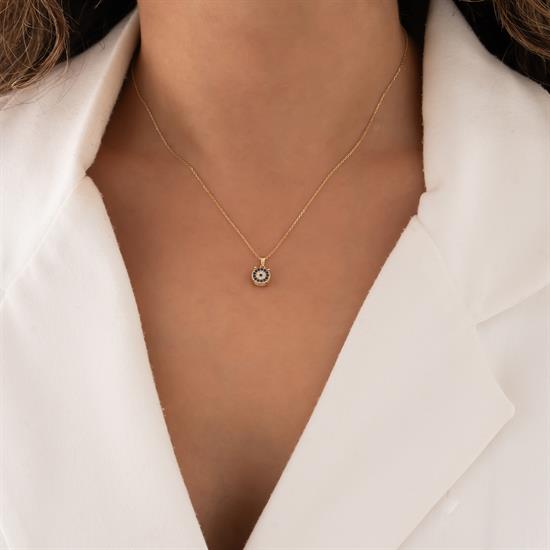 Taşlı Nazar Boncuğu 14 Ayar Altın Kolye