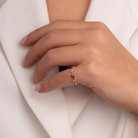 Taşlı Nazar Boncuğu 14 Ayar Altın Yüzük