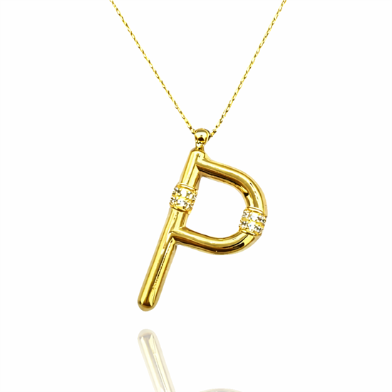Taşlı P Harfi 14 Ayar Altın Kolye