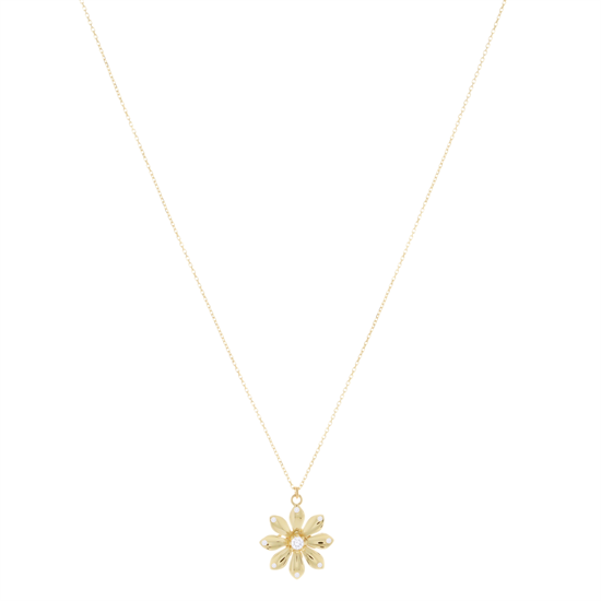 Taşlı Papatya 14 Ayar Altın Kolye