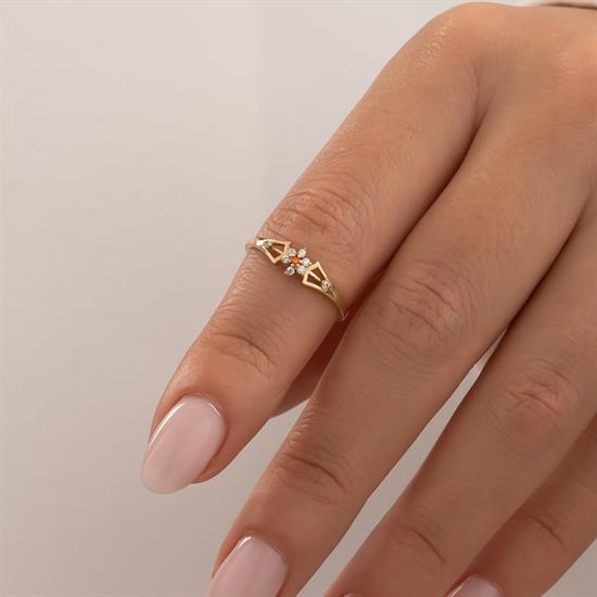 Taşlı Papatya 14 Ayar Altın Yüzük