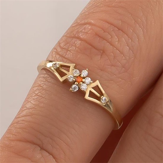 Taşlı Papatya 14 Ayar Altın Yüzük