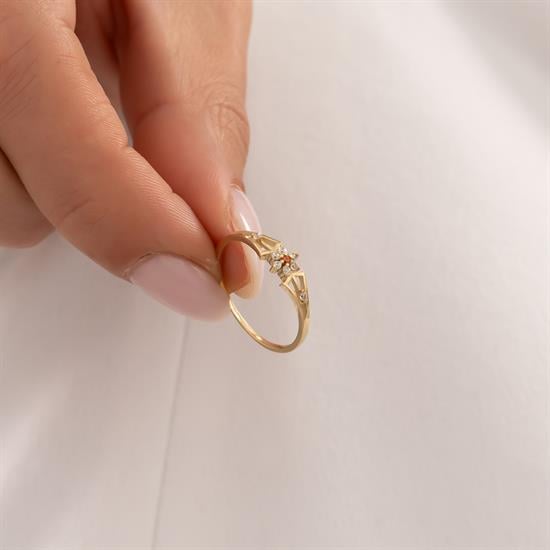 Taşlı Papatya 14 Ayar Altın Yüzük