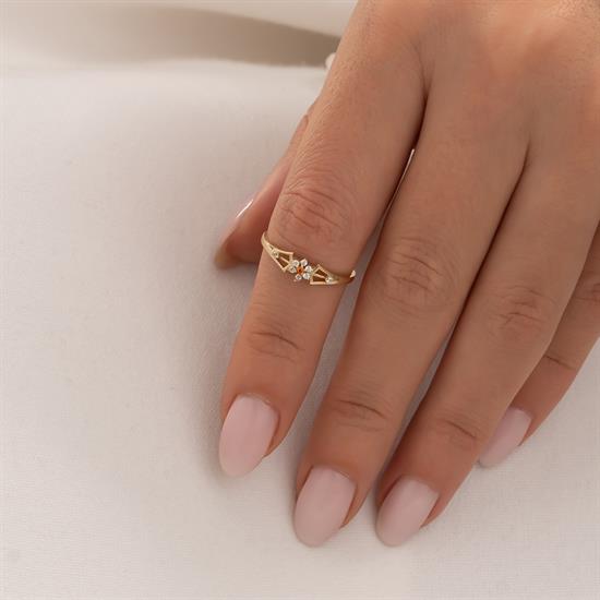 Taşlı Papatya 14 Ayar Altın Yüzük