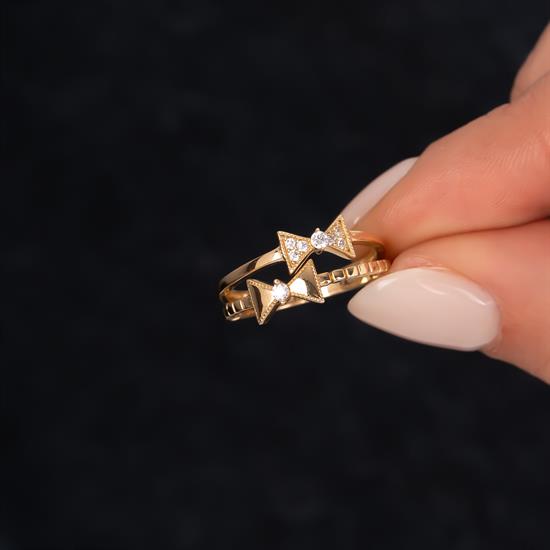 Taşlı Papyon 14 Ayar Altın Yüzük