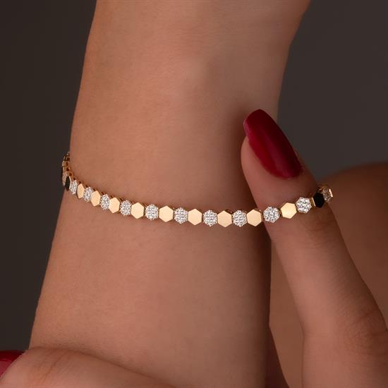 Taşlı Petek Model 14 Ayar Altın Bileklik