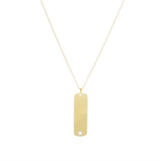 Taşlı Plaka 14 Ayar Altın Kolye