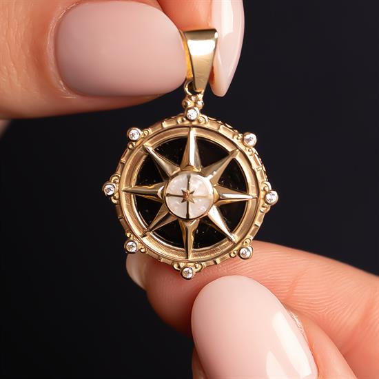 Taşlı Pusula 14 Ayar Altın