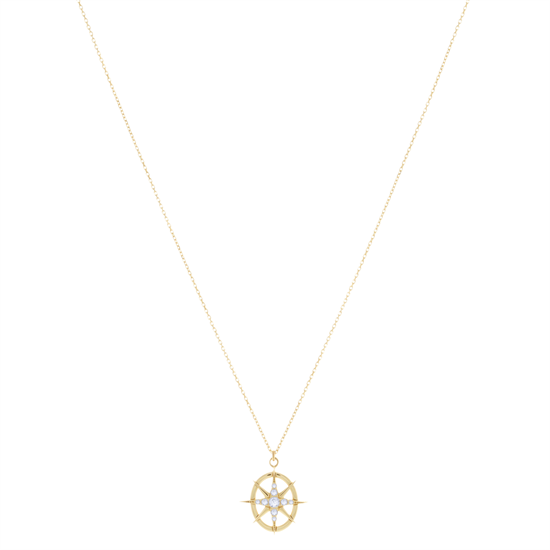 Taşlı Pusula 14 Ayar Altın Kolye