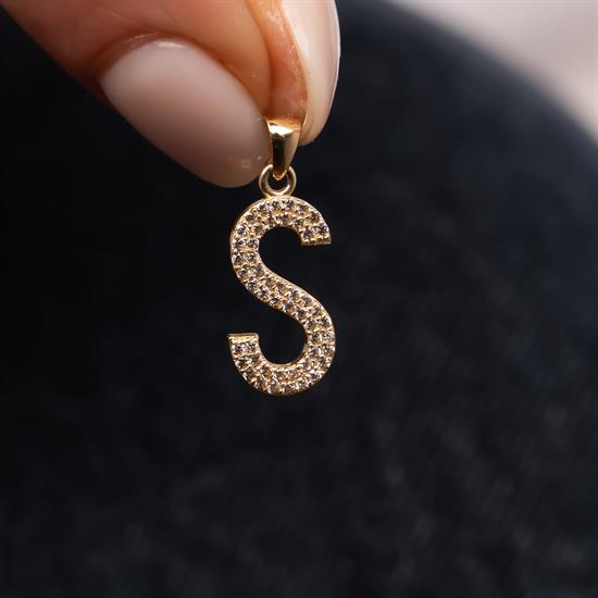 Taşlı S Harfi 14 Ayar Altın Kolye Ucu