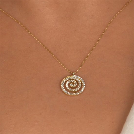 Taşlı Sarmal Model 14 Ayar Altın Kolye