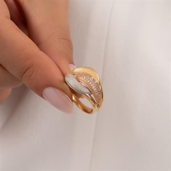 Taşlı Sarmal Model 14 Ayar Altın Yüzük