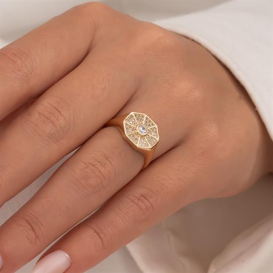 Taşlı Sekizgen Model 14 Ayar Altın Yüzük