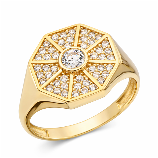 Taşlı Sekizgen Model 14 Ayar Altın Yüzük