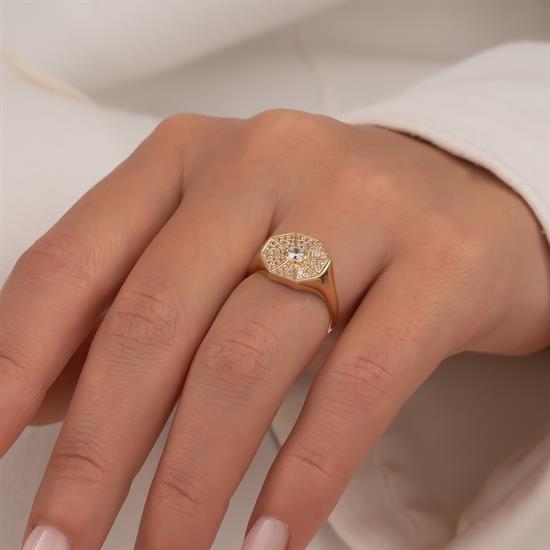 Taşlı Sekizgen Model 14 Ayar Altın Yüzük