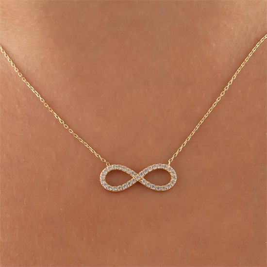 Sonsuzluk Taşlı 14 Ayar Altın Kolye