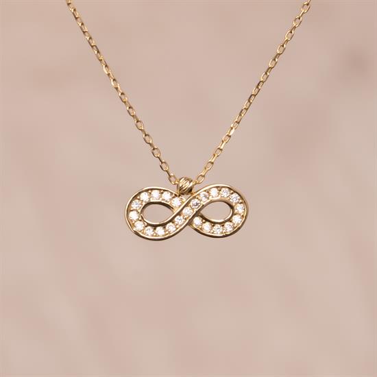 Taşlı Sonsuzluk 14 Ayar Altın Kolye