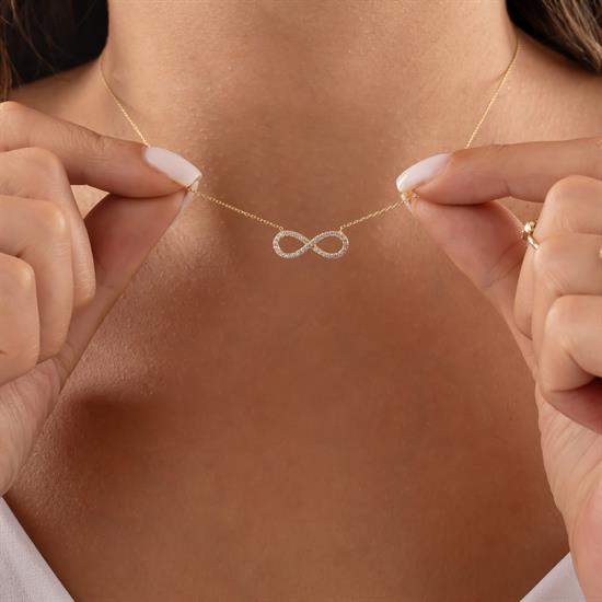 Taşlı Sonsuzluk 14 Ayar Altın Kolye