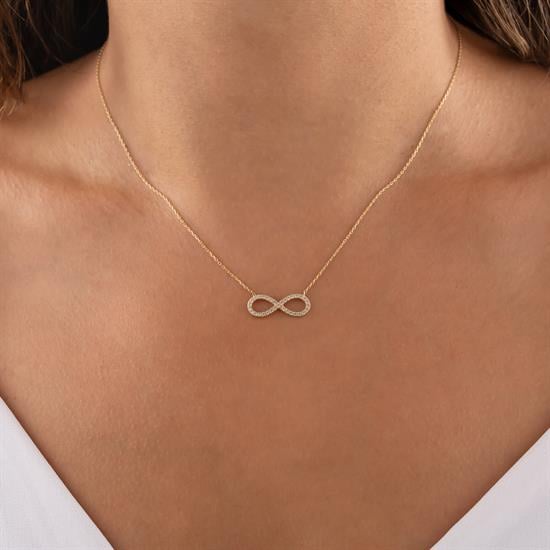Taşlı Sonsuzluk 14 Ayar Altın Kolye