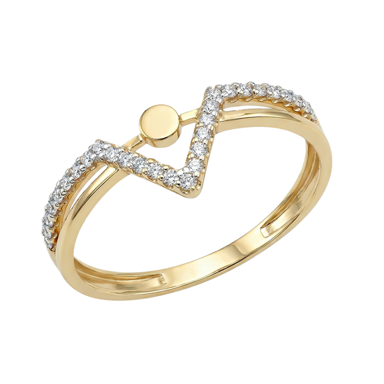 Taşlı V Model Harf Yazılabilen 14 Ayar Altın Yüzük