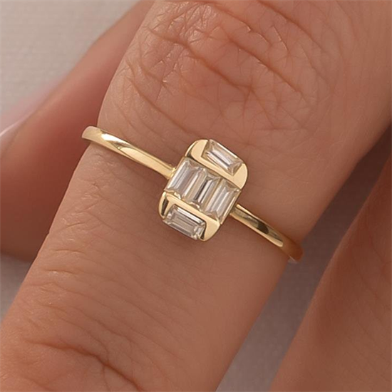 Taşlı Baget  Yüzük 14 Ayar Altın