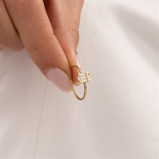 Taşlı Baget  Yüzük 14 Ayar Altın