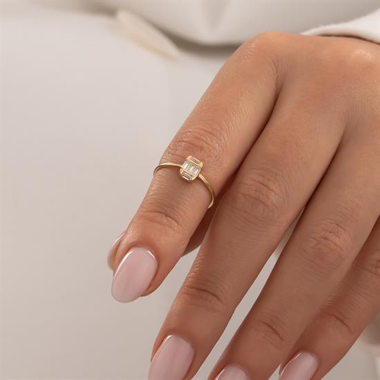 Taşlı Baget  Yüzük 14 Ayar Altın