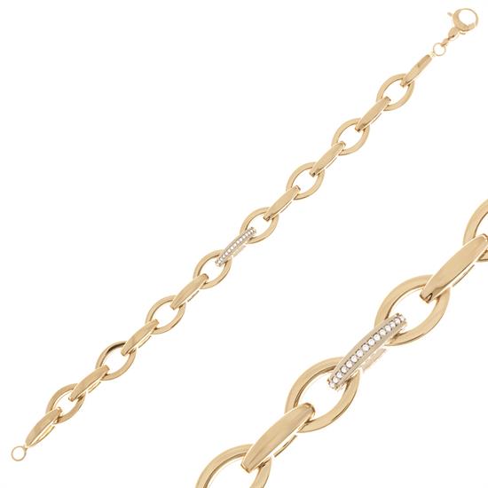 Taşlı Spor Model Bileklik 14 Ayar Altın