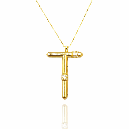 Taşlı T Harfi 14 Ayar Altın Kolye