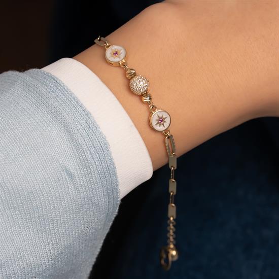 Taşlı Tasarım 14 Ayar Altın Bileklik