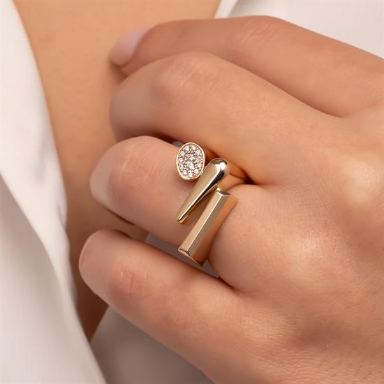 Taşlı Tasarım 14 Ayar Altın Yüzük