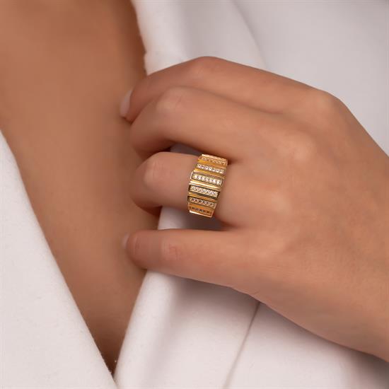 Taşlı Tasarım 14 Ayar Altın Yüzük