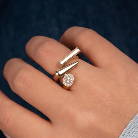 Taşlı Tasarım 14 Ayar Altın Yüzük