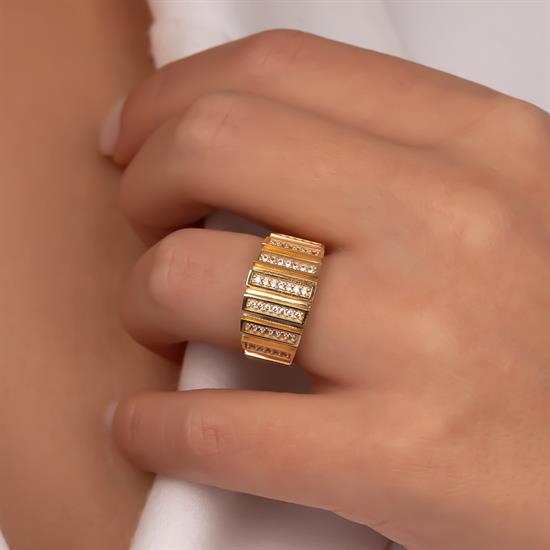 Taşlı Tasarım 14 Ayar Altın Yüzük