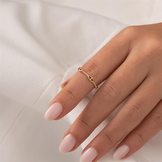 Taşlı Tasarım 14 Ayar Altın Yüzük