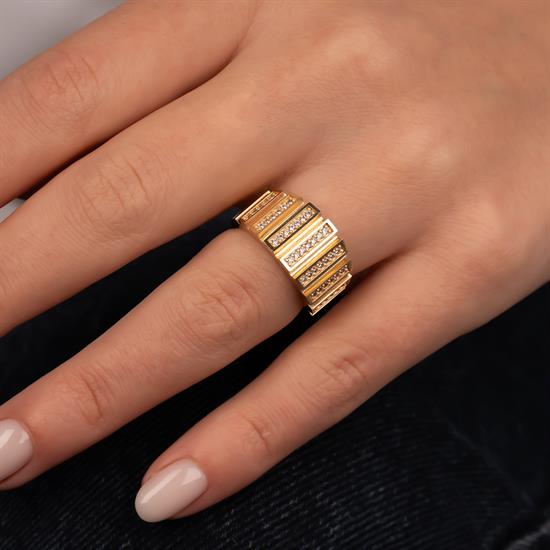 Taşlı Tasarım 14 Ayar Altın Yüzük