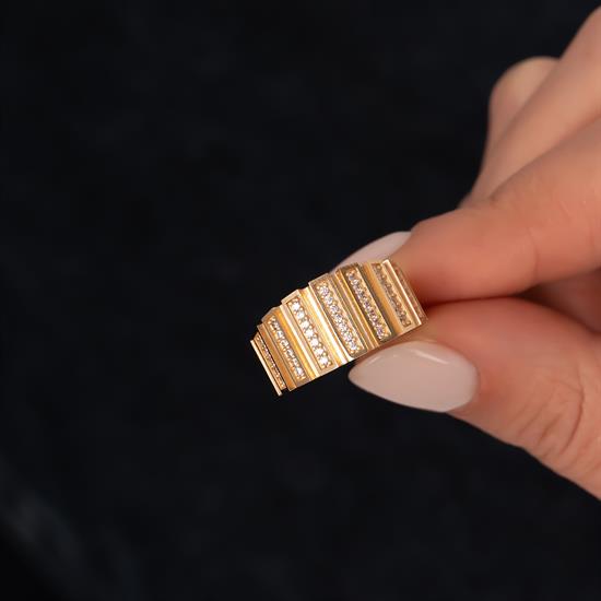 Taşlı Tasarım 14 Ayar Altın Yüzük