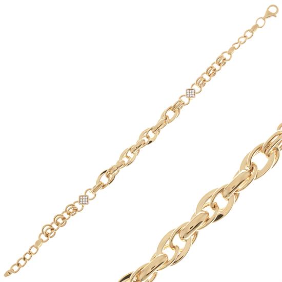 Taşlı Tasarım Bileklik 14 Ayar Altın