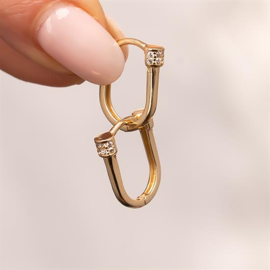 Taşlı Tasarım Küpe 1.5 Cm 14 Ayar Altın