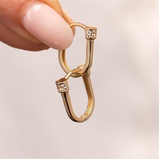 Taşlı Tasarım Küpe 1.5 Cm 14 Ayar Altın