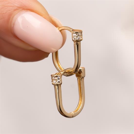 Taşlı Tasarım Küpe 1.5 Cm 14 Ayar Altın