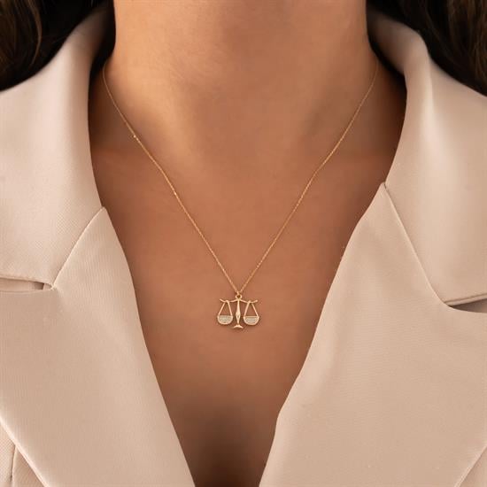 Taşlı Terazi 14 Ayar Altın Kolye