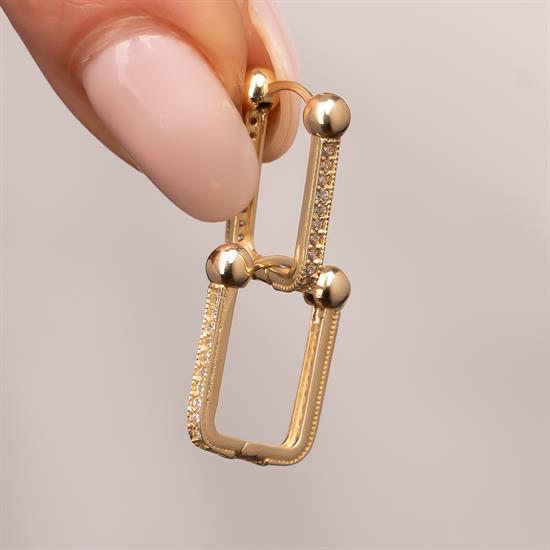Taşlı Top Detaylı Küpe 14 Ayar Altın