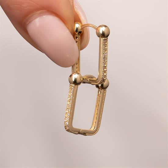 Taşlı Top Detaylı Küpe 14 Ayar Altın